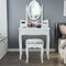 White Makeup Vanity Set with 4 Drawers, 360° Swivel Mirror, and Padded Stool